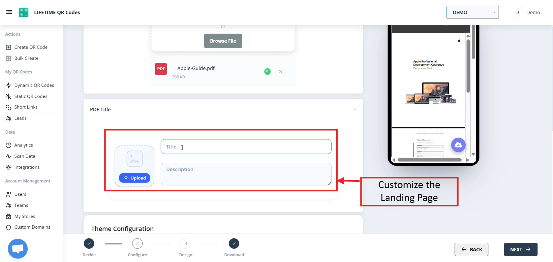 Step: Customize the Landing Page
